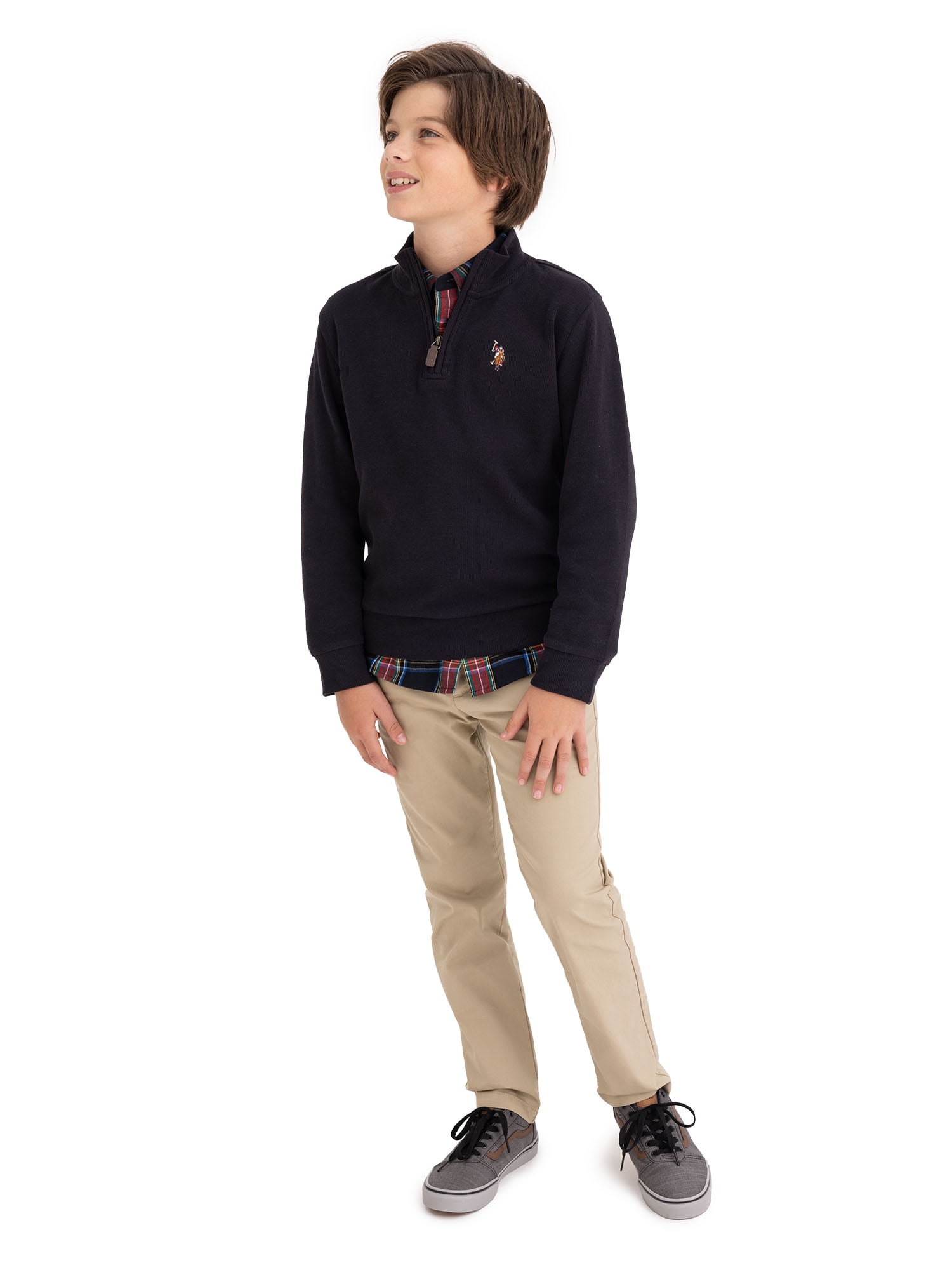 U.S. Polo Assn. Boys Flatback Rib Quarter Zip, Sizes 4-18
