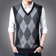 thumbnail image 1 of Men Sweater Vest Knitted Tank Top V Neck Sleeveless Pullover Casual Plaid Top, 1 of 8
