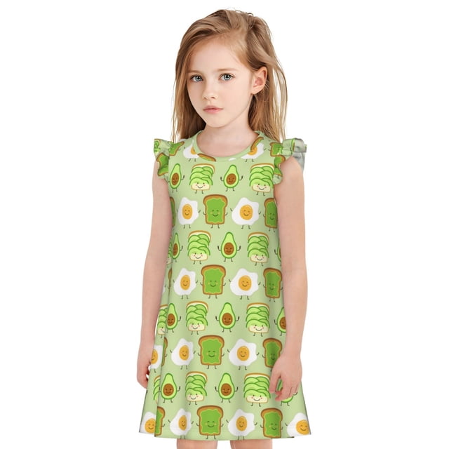 Vsdgher Chemises de Nuit Avocat et Toast pour Filles Manches Courtes à Volants Robe de Nuit Pyjama pour Fête Pyjama-Grand