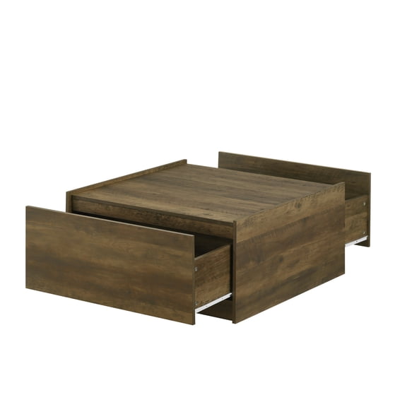 Coffee Table, 31.5"W Square Engineered Wood Center Table with 2 Handleless Storage Drawers and Raised Lip Tabletop, Oak Finish for Contemporary Living Room Furniture Arrangement