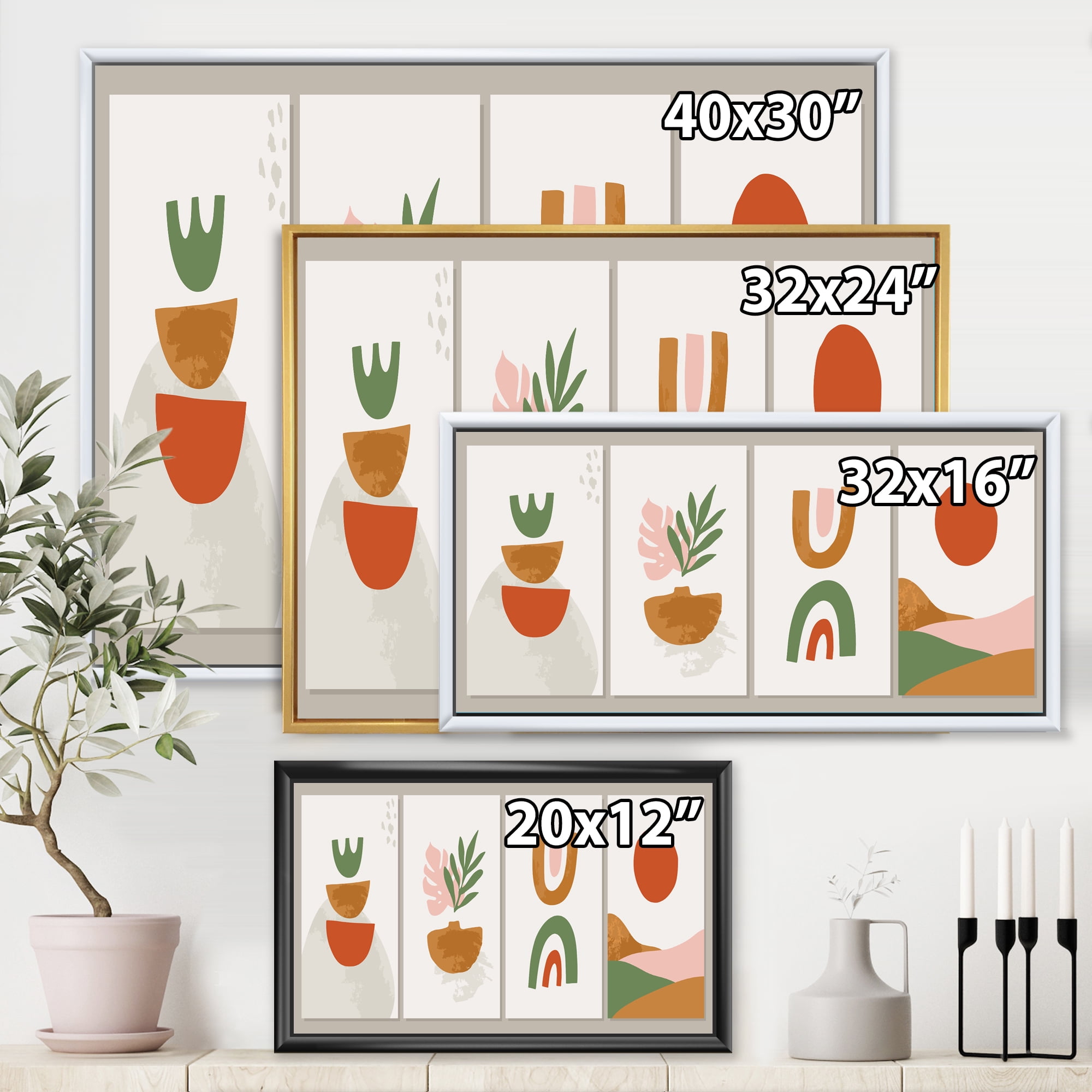 Designart 'Compostion Minimalistic of Organic Shapes VI' Modern Framed Canvas Wall Art Print