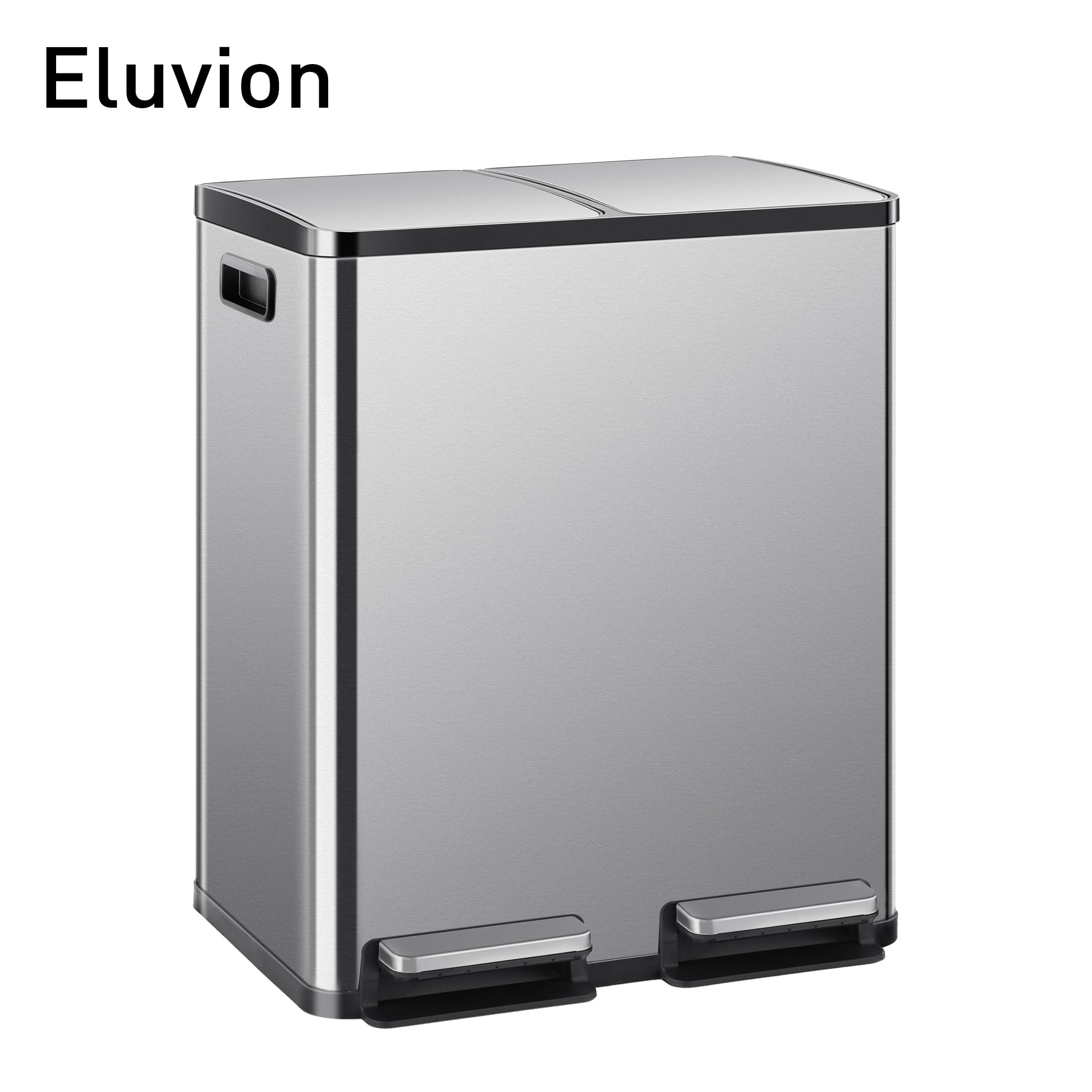 Eluvion Touchless Motion Sensor Trash Can, 2 x 7 Gallon Dustbin, Hands-Free Operation, Removable Inner Bucket, 50 Liter Modern Stainless Waste Bin for Bathroom, Bedroom, or Home Office