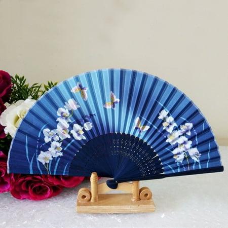 

Fans Pattern Folding Dance Wedding Party Lace Silk Folding Hand Held Flower Fan A