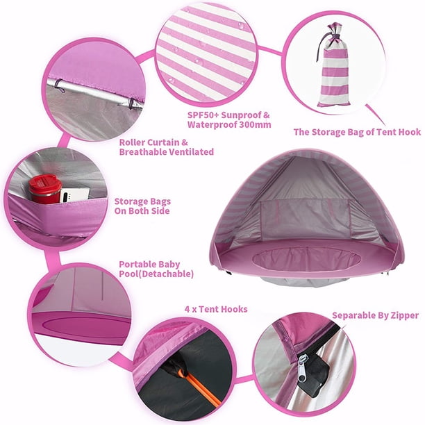 Tente De Plage Pop-up Bébé Avec Piscine Intégrée – UPF 50+, Anti-UV, Légère 0,75 Kg, Pour Plage, Jardin, Camping