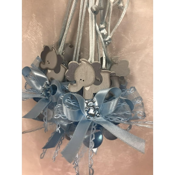 CHARMED Wooden Elephant Pacifier Blue Necklaces Baby Shower Games Favors Prizes 12PC
