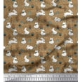 thumbnail image 1 of Soimoi Brown Polyester Crepe Fabric Mushroom,Oaknut & Rabbit Animal Decor Fabric Printed BTY 42 Inch Wide, 1 of 3