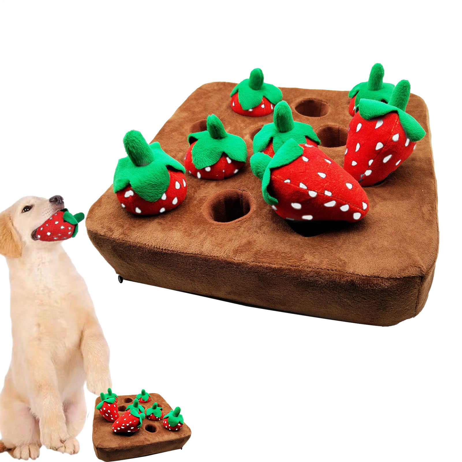 Interactive Strawberry Pulling Plush Toy for Dogs – Snuffle Puzzle Toy,Soft Foraging Toy for Pets with Hidden Treat Pockets