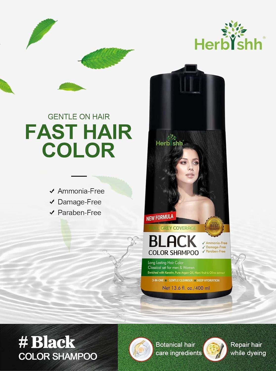 (5 pack) Herbishh Black Hair Color Shampoo for Gray Hair – Enriched Color Shampoo Hair Dye Formula – Hair Dye Shampoo and Conditioner – Long Lasting & DIY