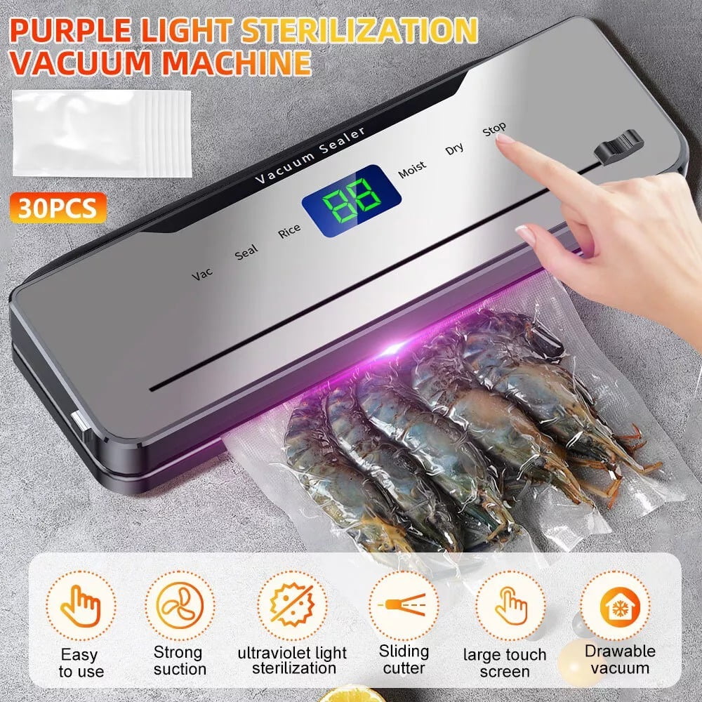 Powerful Commercial Vacuum Sealer Machine, 5 Modes, 65Kpa Suction, for Meat, Seafood, & Grains, Includes 30 Free Bags