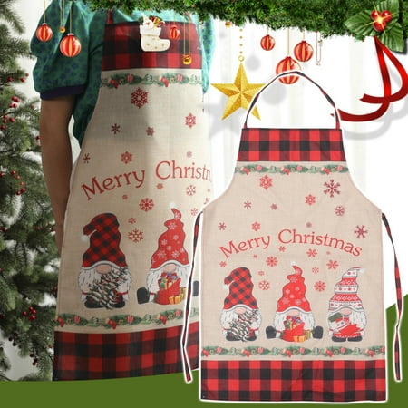 

BTJX Christmas Atmosphere Decoration Old Man Style Plaid Apron Kitchen Home Apron