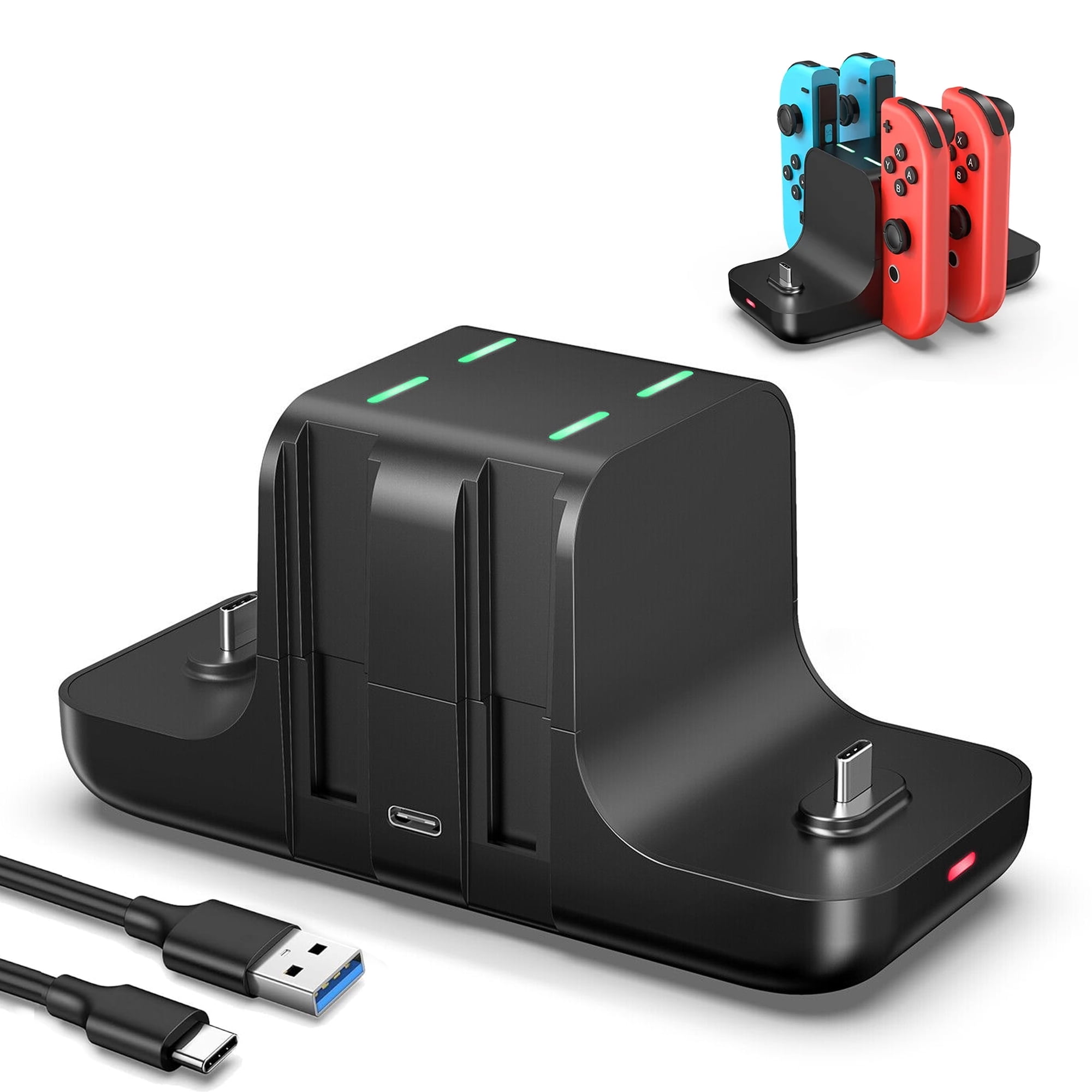 TSV Controller Charger Dock Fit for Nintendo Switch & OLED & Lite, 6-in-1 Charging Station Fit for Joy-Con & Pro Controller with LED Indicator, Type C Charger Cable