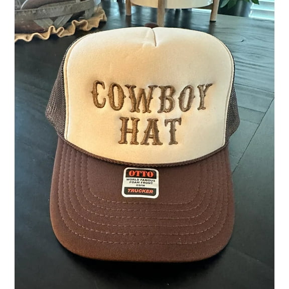 Cowboy Hat Brown & Tan Embroidered Trucker Hat