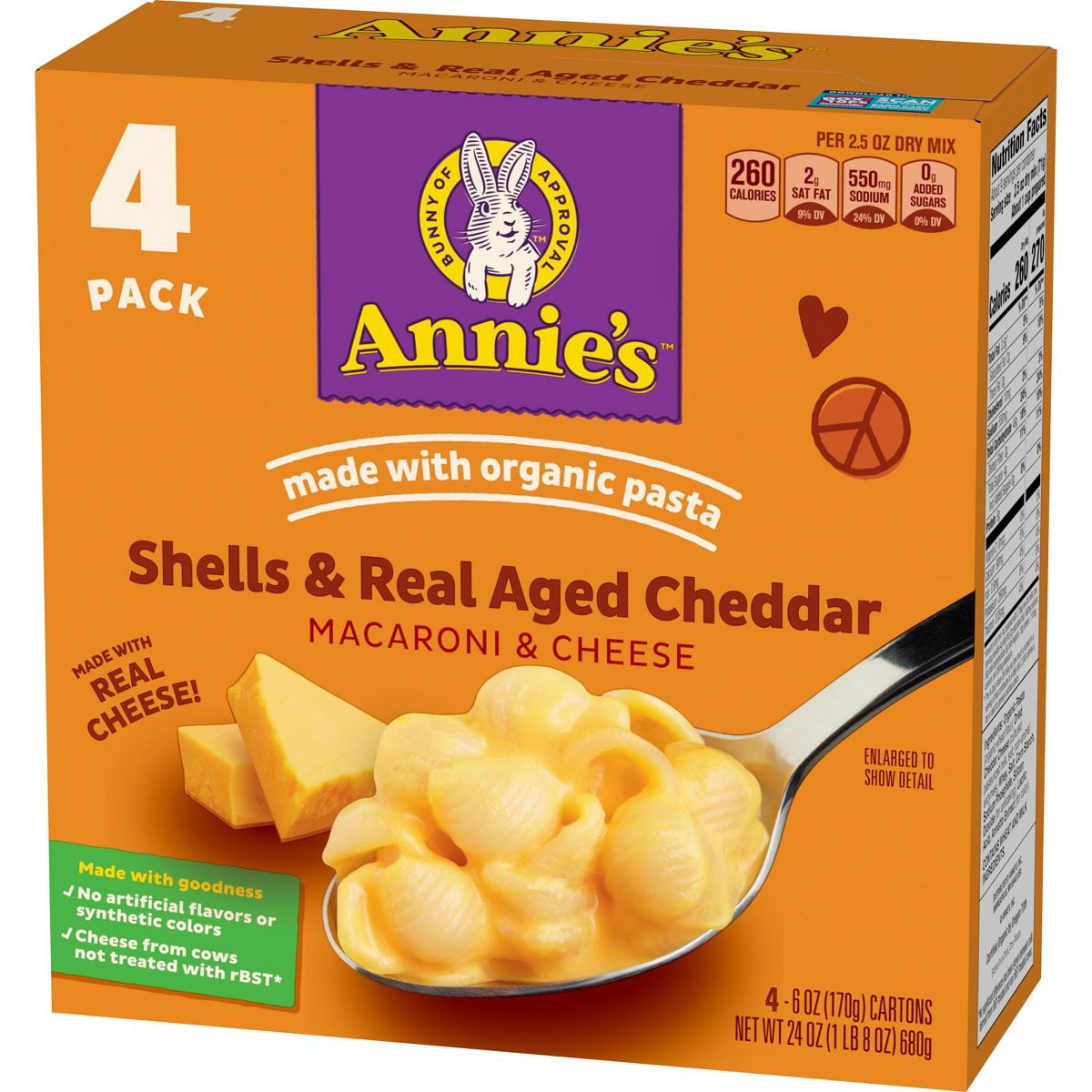 Annie's Shells Real Aged Cheddar Mac and Cheese - 4pk / 24oz - Pack of 2