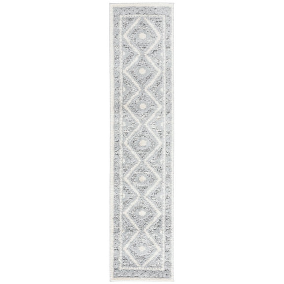 SAFAVIEH Martha Stewart Lucia Albert Diamond Shag Runner Rug, Grey/Ivory, 2' x 8'