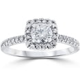 thumbnail image 1 of 3/4ct Cushion Halo Diamond Engagement Ring 14K White Gold, 1 of 3