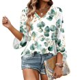 thumbnail image 6 of Delconic Women’s Casual Floral Print V Neck Three Quarter Sleeve Loose Fit Blouse Top for Everyday Wear and Comfortable Style Light Green L, 6 of 7