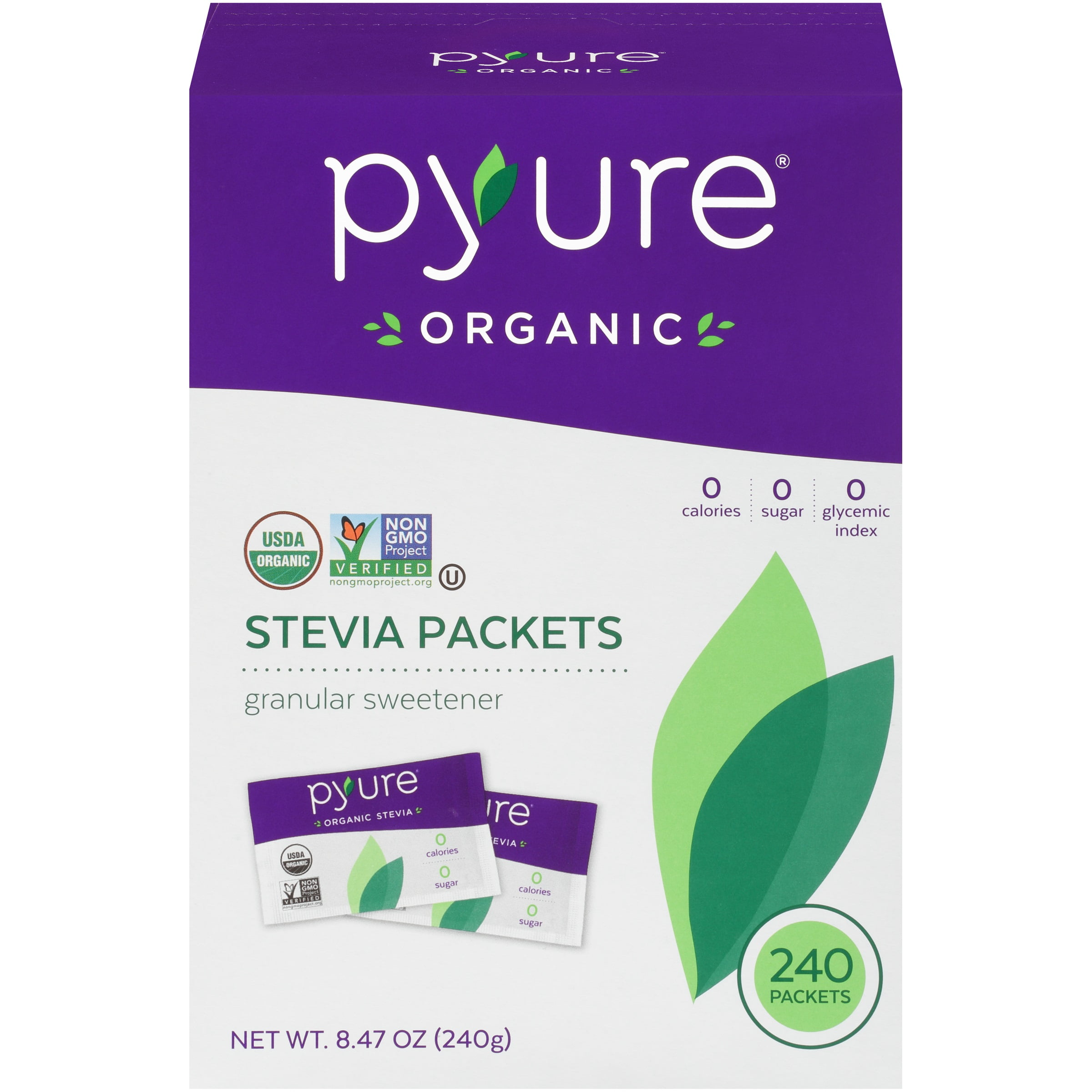 Pyure Organic Stevia Granular Sweetener Packets, 8.47 Oz, 240 Ct