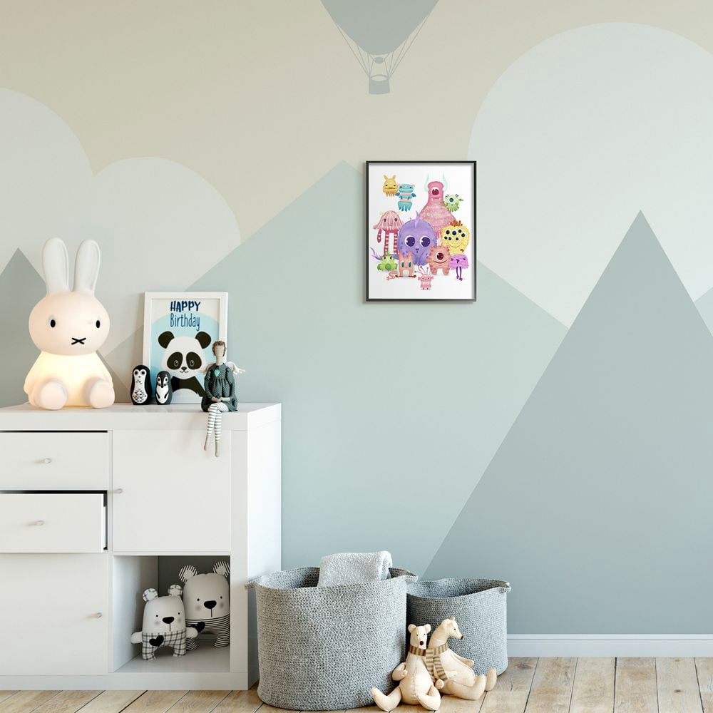 Stupell Industries Whimsical Fun Monsters Big Eyes Colorful Illustration Framed Wall Art Design by Ziwei Li, 11" x 14", Black Framed