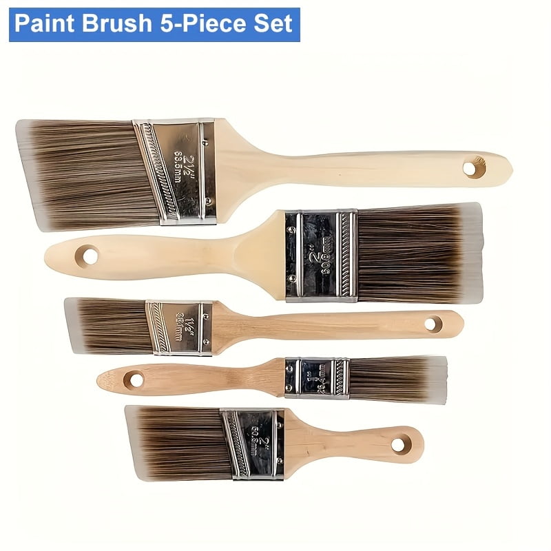 5 Professional Angled Oil Paint Brushes - Wooden Handles for Art, Crafts, School & Office