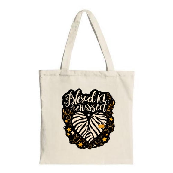 Stylish Canvas Tote Bag with Black & Gold Heart Design Zebra Stripes Swirls & Stars - Perfect for Shopping Travel & Parties