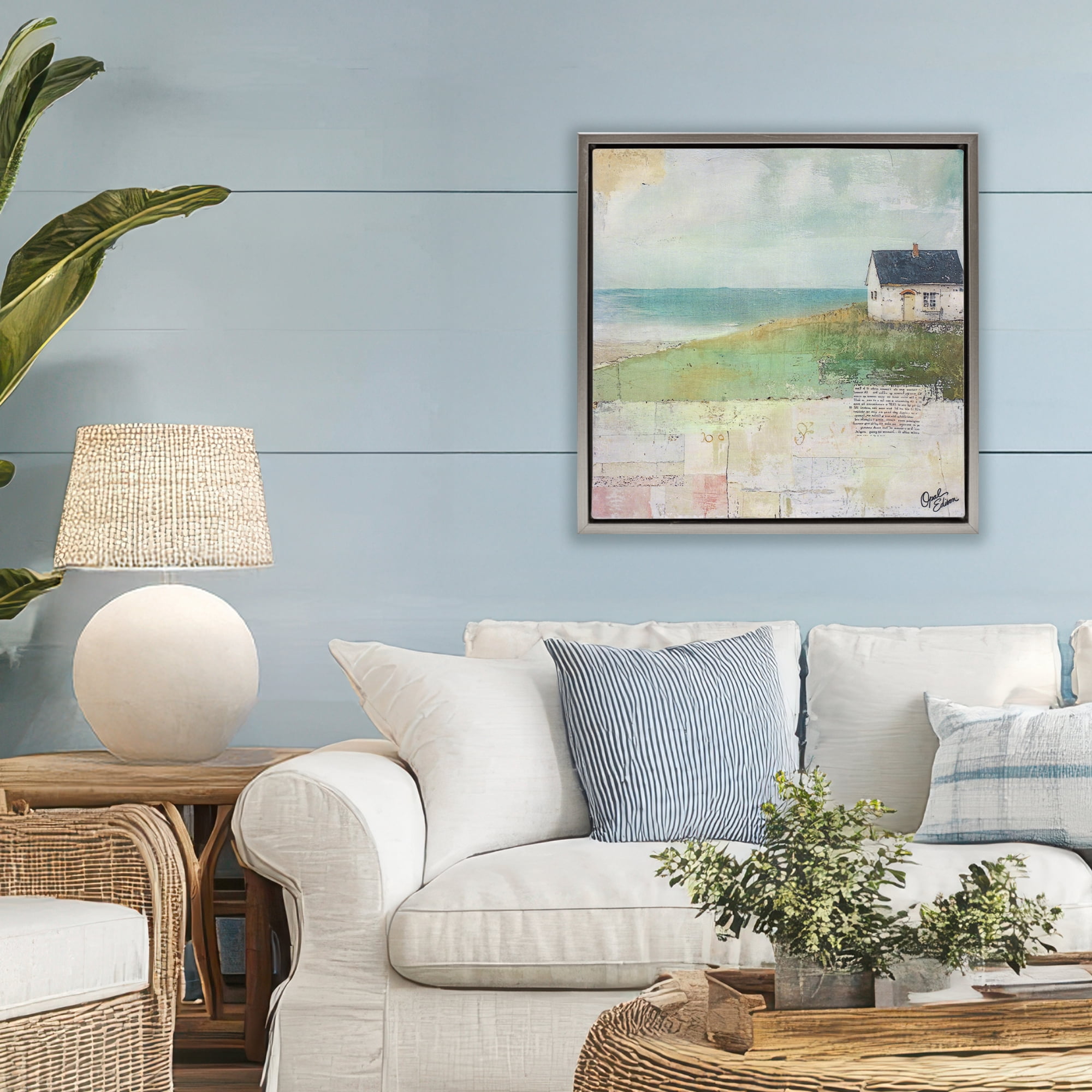 Stupell Industries Quiet Place By The Coast Gray Framed Floater Canvas Wall Art, design by Opal Edison