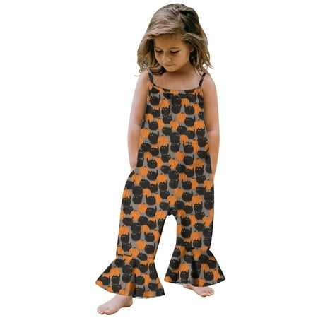 

Deals of the Day Jovati Toddler Baby Girl Jumpsuit One Piece Halloween Sleeveless Strap Romper Harem Pant with Pockets Summer Outfit Clothes on Clearance