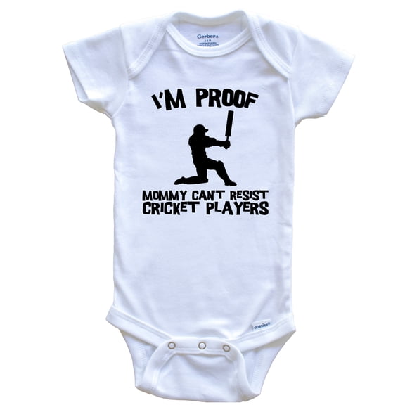 I'm Proof Mommy Can't Resist Cricket Players Funny Cricket Baby Bodysuit, 0-3 Months White