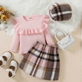 thumbnail image 2 of Otqutp Casual Clothing Sets for Toddler Girls Autumn/Winter Striped Long Sleeve Ruffled Top And Plaid Printed Skirt Girl Fall Outfits Elastic Dresses 2PCS Fall Winter Clothes, 2 of 6