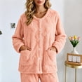 thumbnail image 2 of Lcziwo Women Plush Pajama Jacket Cute Bow Texture Fleece Bed Jackets Button Front Fall Winter Sleepwear with Pockets Orange,S, 2 of 8