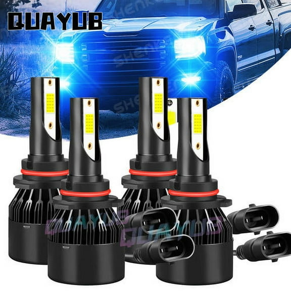 For 1994-1998 GMC C10 Sierra Yukon 4x Ice Blue LED High/Low Beam 9005 9006 Headlight Bulbs