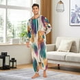thumbnail image 5 of 1 Piece Adult Onesie Pajamas Cozy & Loose-Fit Sleepsuit Loungewear with Pockets Teal and Orange Abstract Shapes Small, 5 of 7