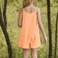 thumbnail image 5 of ZACPNCV Girls Summer Jumpsuits Spaghetti Strap Sleeveless Casual Loose Romper Short Pants Solid Pleated Clothes Orange 6-7 Years, 5 of 8