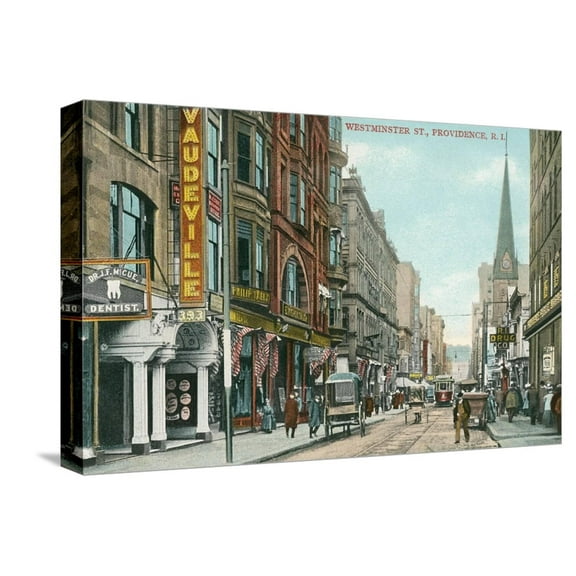 Art.com Downtown Providence, Rhode Island Stretched Canvas Print Wall Art, 18" x 12"