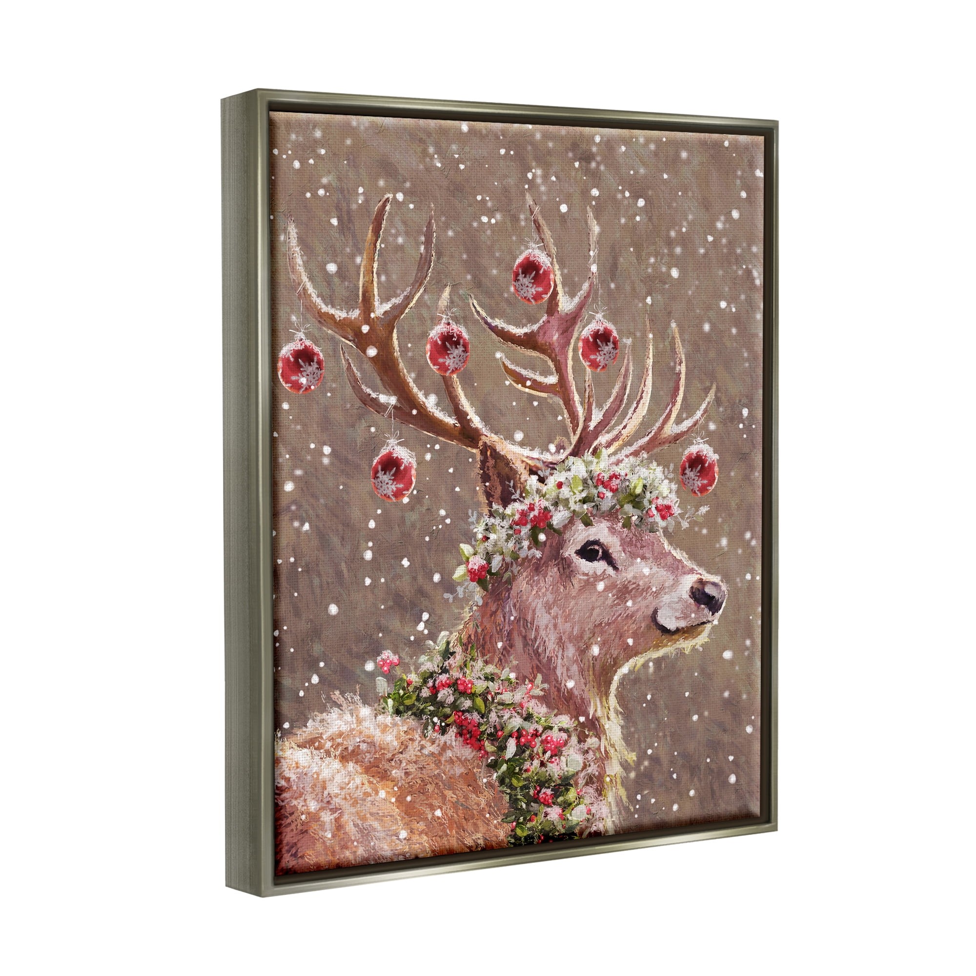 Stupell Industries Deer Antler Holiday Ornaments Holiday Painting Gray Floater Framed Art Print Wall Art
