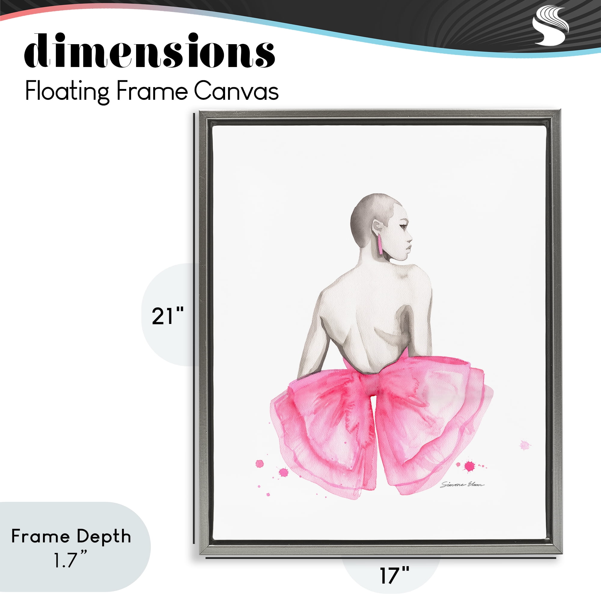 Stupell Industries Pink Bow Portrait From Behind Gray Framed Floater Canvas Wall Art, design by Simone Elum