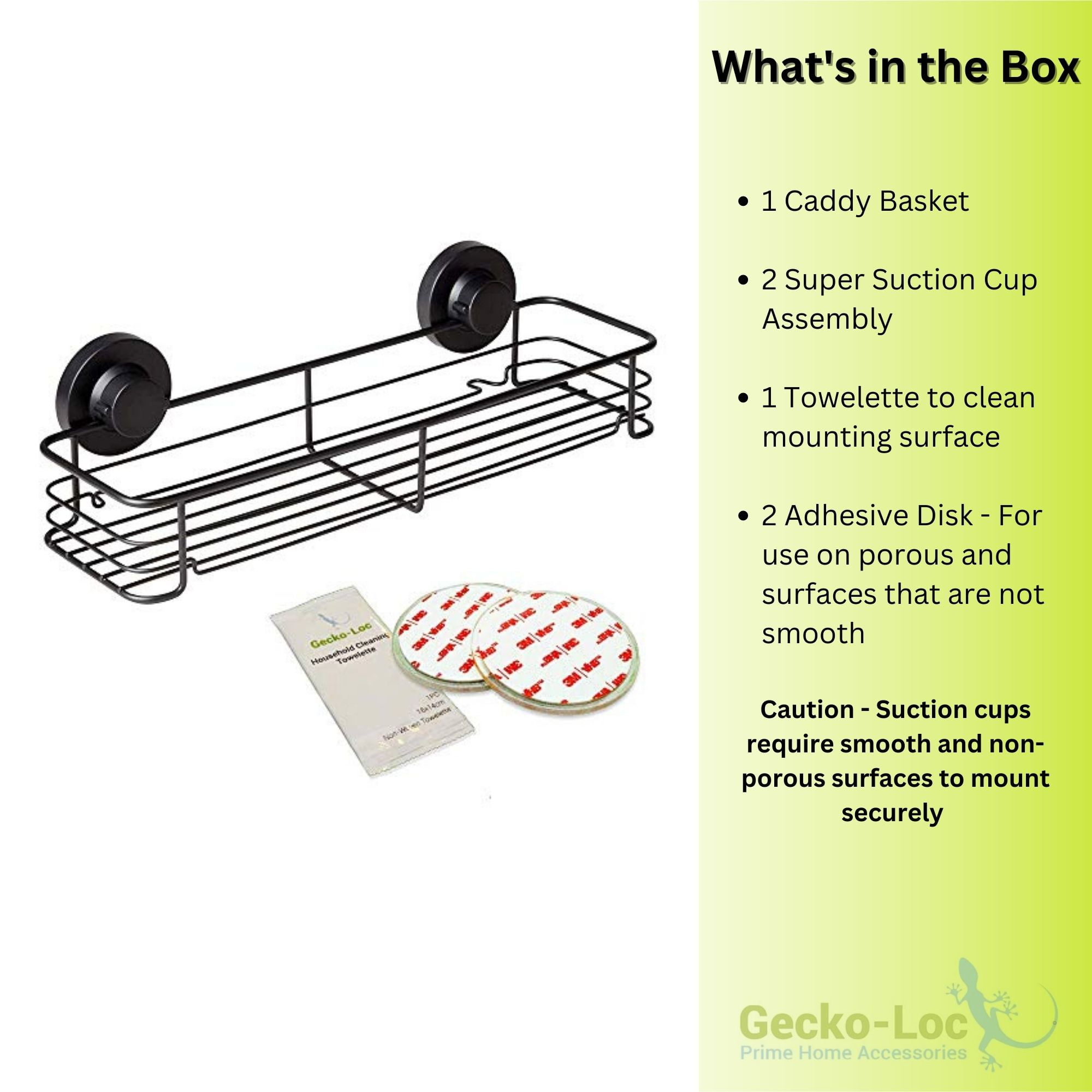 Gecko-Loc Super Suction Cup Combo Shower Caddy Single Shelf Basket