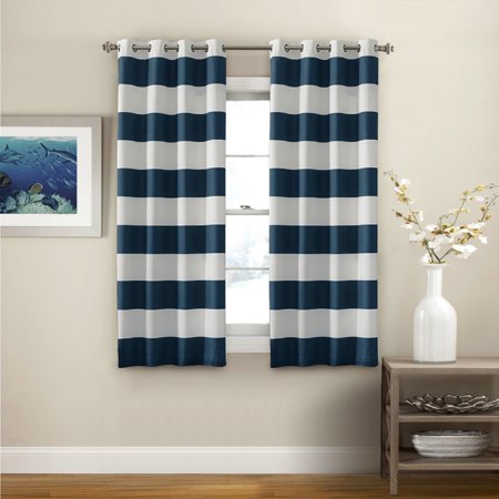 Thermal Insulated Blackout Curtains Striped Pattern Grommet Window