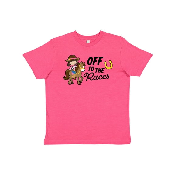 Inktastic Off To The Races with Cowgirl on Horse Youth T-Shirt