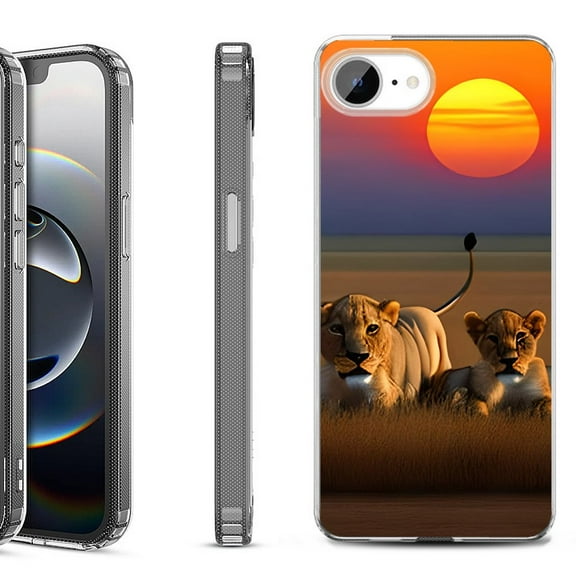 Shockproof Protective Phone Case for iPhone 16e, by OneToughShield - Lion Sunset