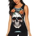 thumbnail image 1 of Fotbe Flower Horn Skull Blusas Sin Mangas para Mujer – Estilo Casual, Corte Suelto, Slim-Fit, Cuello Redondo Deportivo, Tops de Verano para Gimnasio y Yoga-Large, 1 of 7