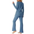 thumbnail image 3 of INSPIRE CHIC Women's Ribbed Knit Lounge Set Long Sleeves Top and Pants Pajama Sets Two Piece Matching Set L Blue, 3 of 5