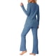 thumbnail image 3 of Conjunto de lounge de punto acanalado para mujer INSPIRE CHIC, con top de mangas largas y pantalones, conjunto de pijama de dos piezas, M azul, 3 of 5