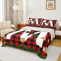 Manfei Initial M Letter Twin Sheet Sets for Kids, Black Red Buffalo Twin Fitted Sheet, Merry Christmas Flat Sheet, Ultra Soft Home Decor, 3pcs