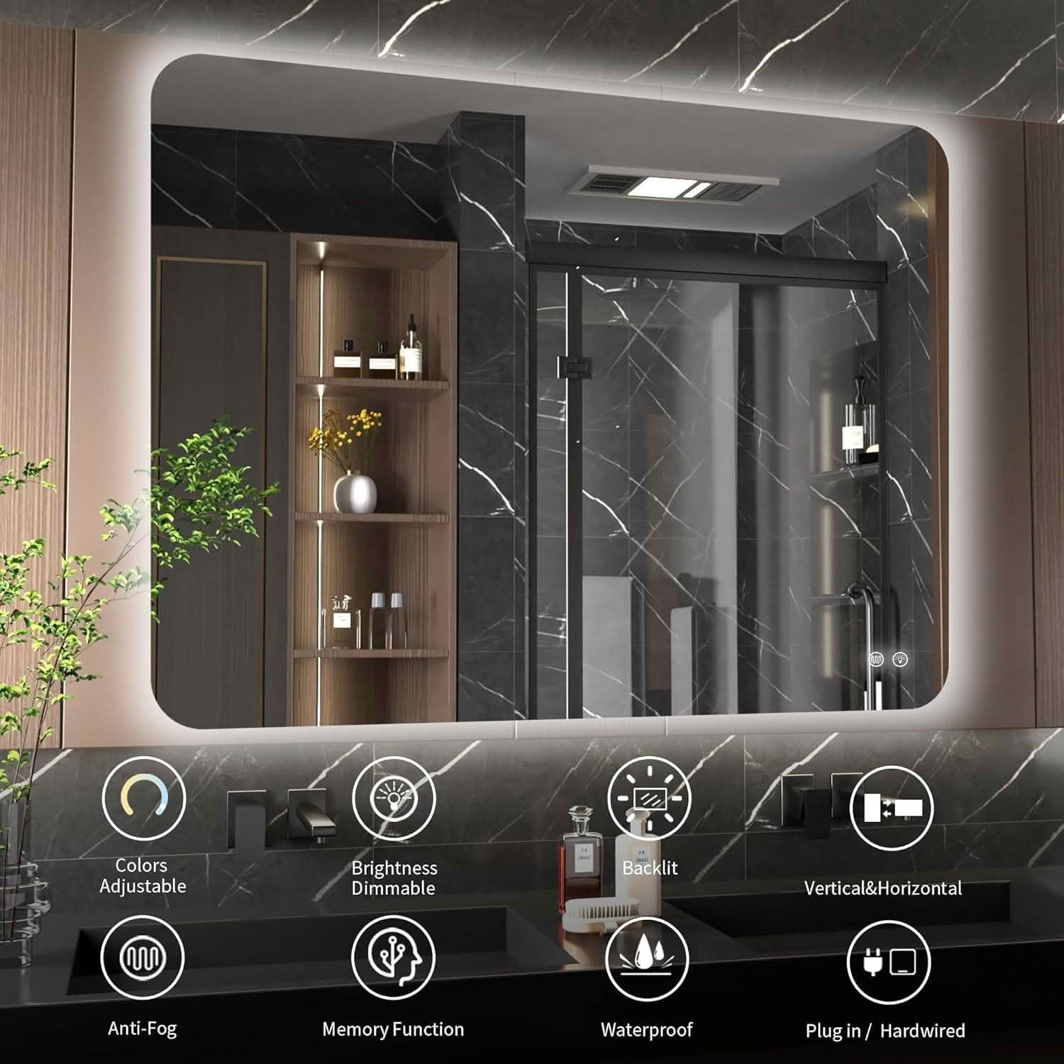 MAYEERTY 24"x36" Rectangular Backlit Bathroom Wall Mirror, for Bathroom Makeup and Grooming