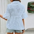 thumbnail image 4 of ITSAME Women's Shirt Blouse, Cute Collar Ruffles Short Sleeve Hollow Out Summer 2025 Tunic Tops Light Blue L, 4 of 8