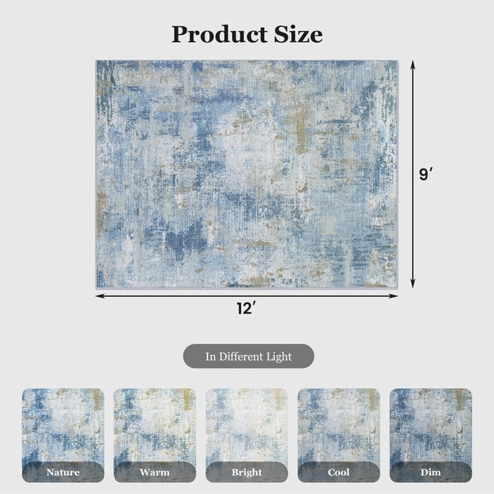 CHITOOMA 9'x12' Area Rugs for Living Room, Machine Washable Abstract Distressed Rugs Indoor Neutral Carpet Rugs for Bedroom Dining Room Office with Non-Slip Backing, Stain Resistant Non-Shed