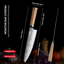 8" Sharp Chef Knife, Damascus Japanese 67 Layers VG-10 Knife, Kegani Italian Olive Wood FullTang Handle Japanese Knife