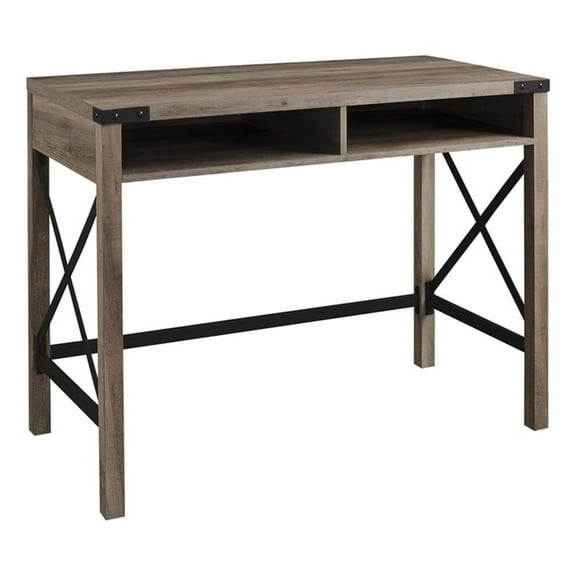 Pemberly Row 42" Modern Metal and Wood Desk in Gray Wash