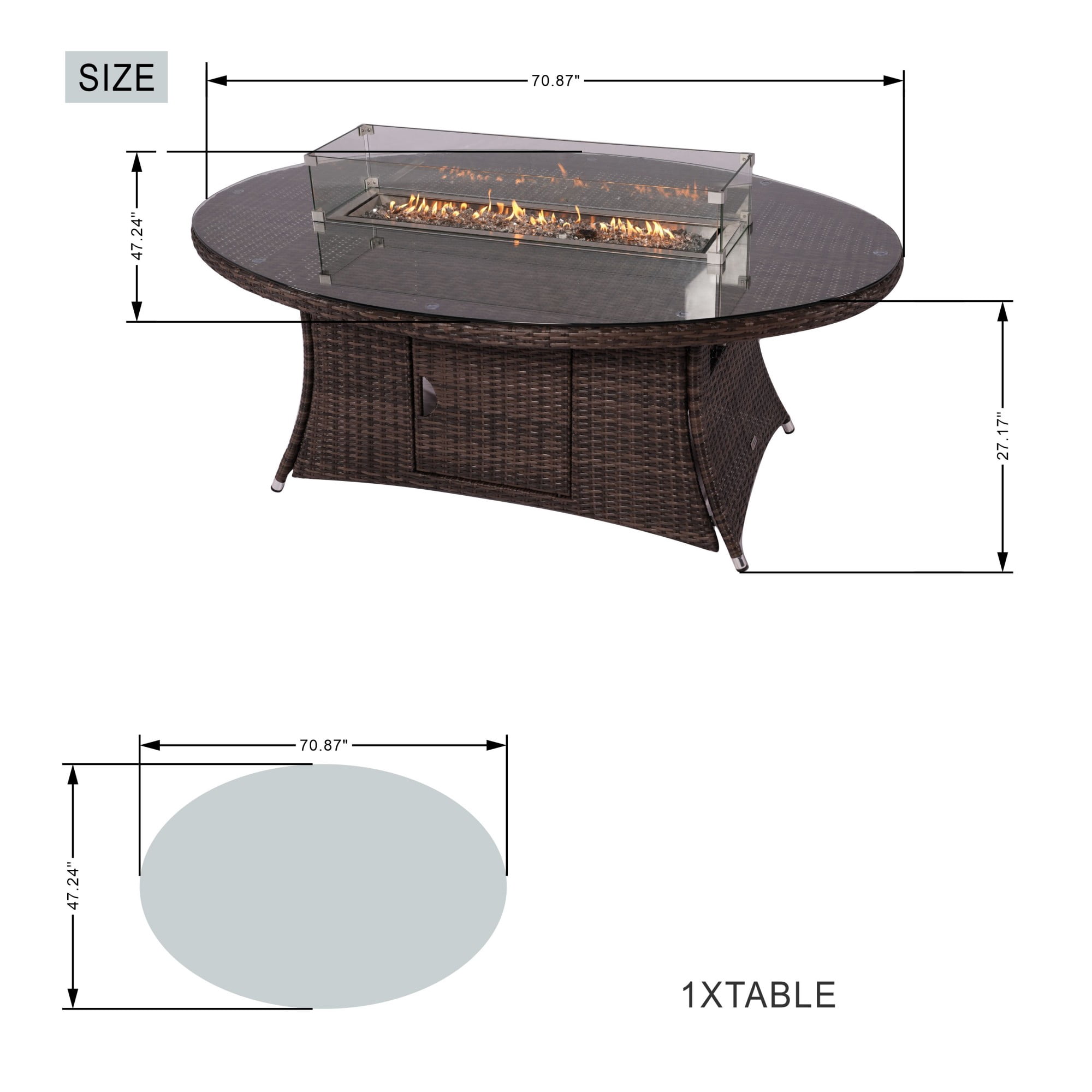 Direct Wicker Outdoor Patio Rattan Propane 6-Seat Oval Gas Fire Pit Table - Brown (Table Only)