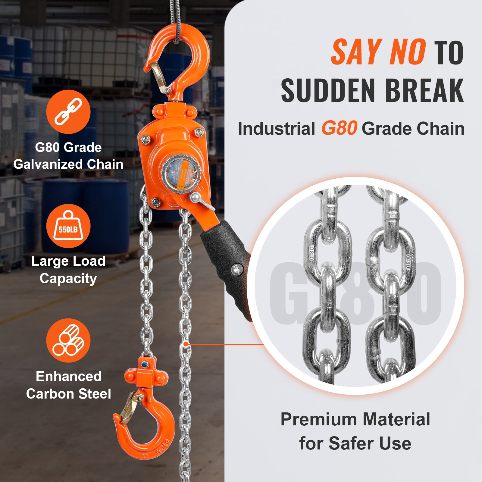 KFFKFF 10ft Lifter Lever Block Chain Hoist G80 Ratchet Hoist 550lb Capacity